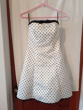 Jessica McClintock Black and White Polka Dot Strapless Dress